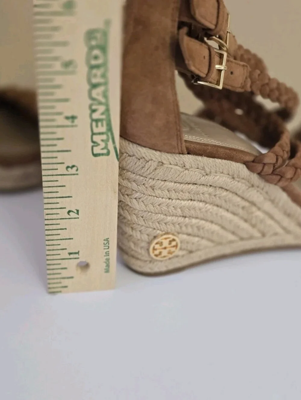 Tory Burch Bailey Suede Leather Espadrille Platform Wedge Brown 7 Ankle Straps